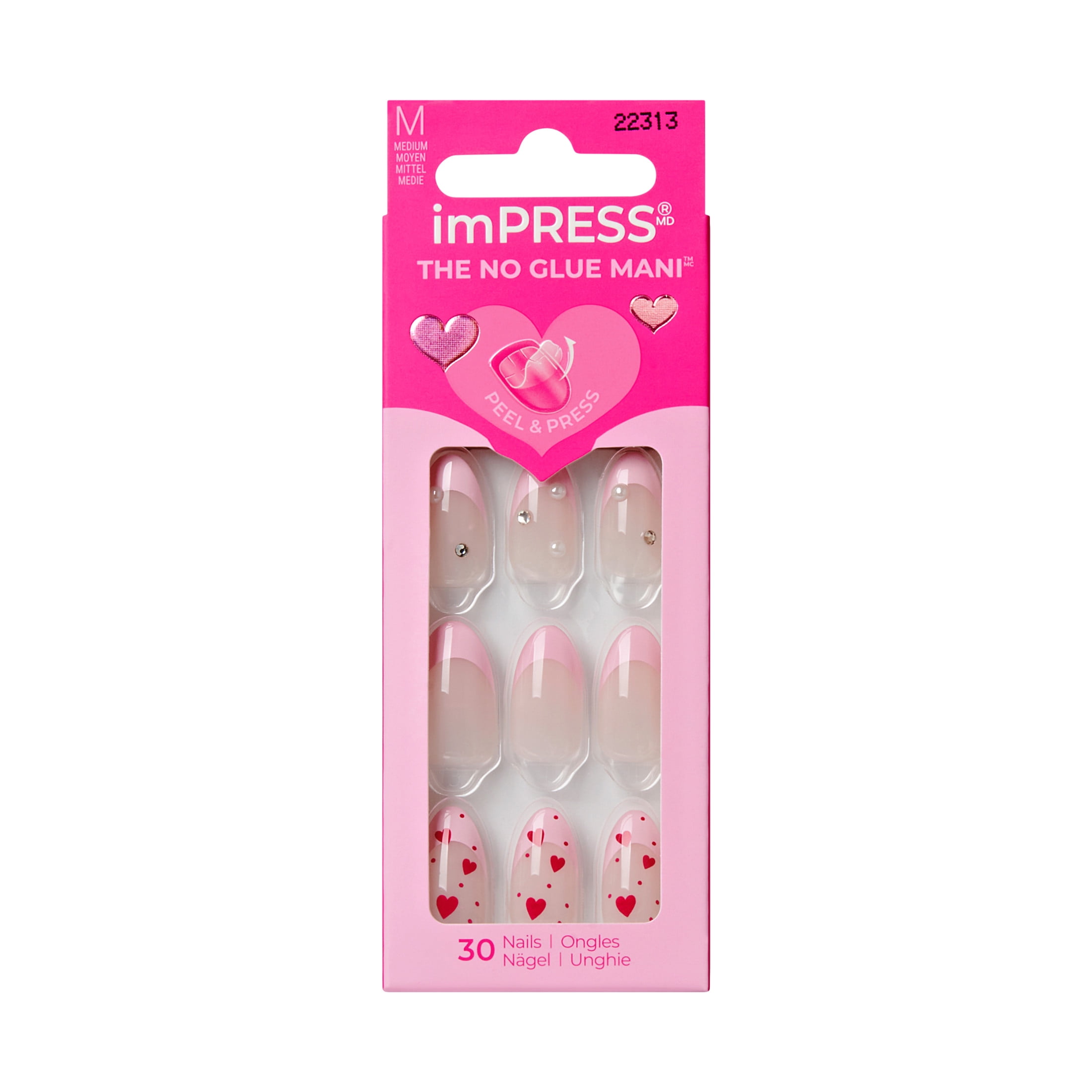 KISS imPRESS Valentines Day Press On Nails Almond, Still the One, Medium shape, 30 Count