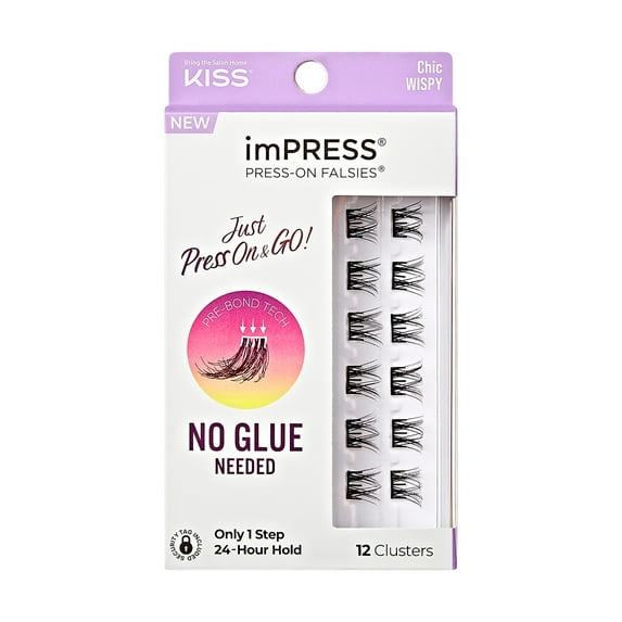 KISS imPRESS Falsies Press On Self Adhesive Eyelashes, Chic, Black, 12 Lash Clusters