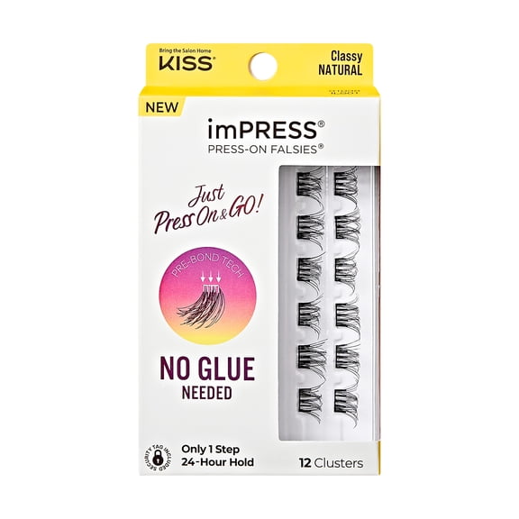 KISS imPRESS Falsies Self Adhesive Eyelashes Minipack, Natural, Classy, 12 Lash Clusters