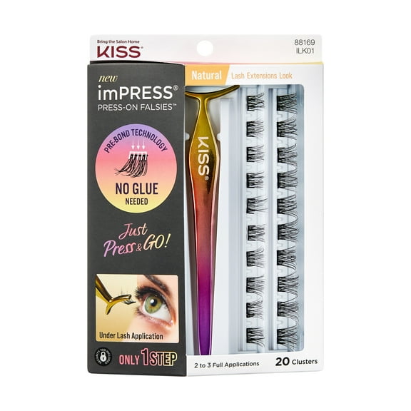 KISS imPRESS Falsies Press On Self Adhesive Eyelashes Kit, Black, 20 Lash Clusters