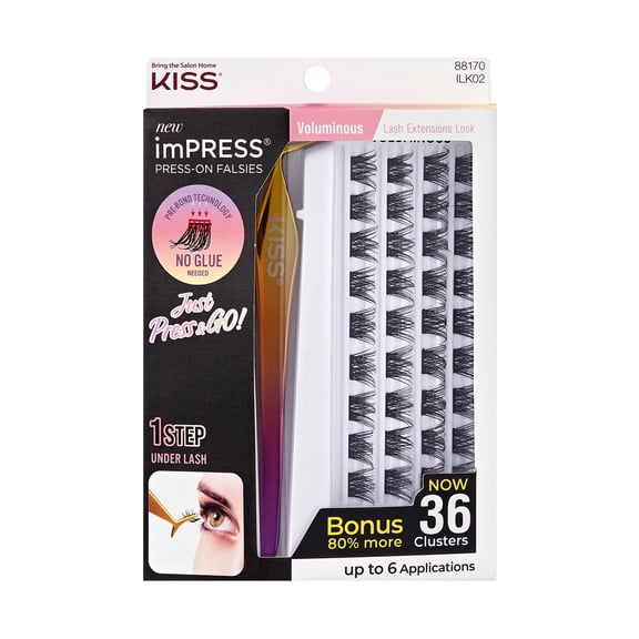 KISS imPRESS Falsies Press On Self Adhesive Eyelashes, Classic Volume, 36 Lash Clusters