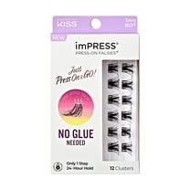 KISS imPRESS Falsies Press On Self Adhesive Eyelashes, Sassy, Black, 12 Lash Clusters