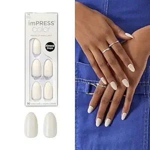 KISS imPRESS No Glue Mani Press On Nails, Color, 'Ballroom', White, Medium Size, Almond Shape, Includes 30 Nails, Prep Pad, Instructions Sheet, 1 Manicure Stick, 1 Mini File
