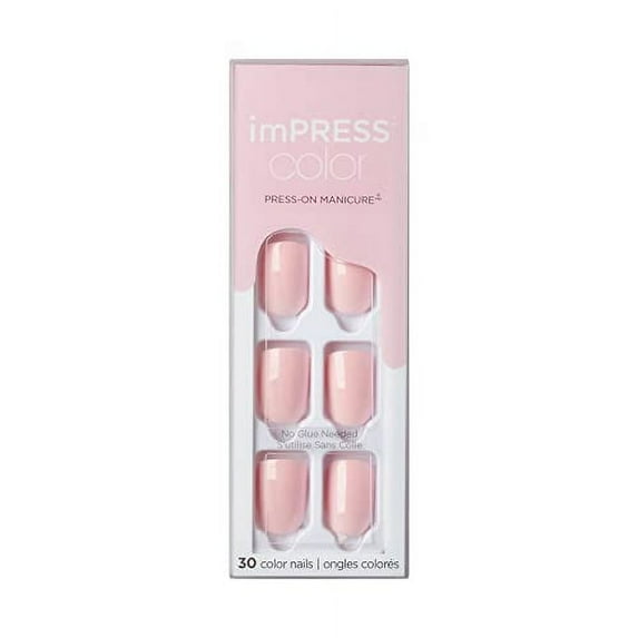 KISS imPRESS No Glue Mani Press On Nails, Color, 'Pick me Pink', Pink, Short Size, Squoval Shape, Includes 30 Nails, Prep Pad, Instructions Sheet, 1 Manicure Stick, 1 Mini File