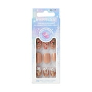 KISS imPRESS Holiday Press on Nails, Design, Cozy With Me, Beige, Short Squoval, 30 Count