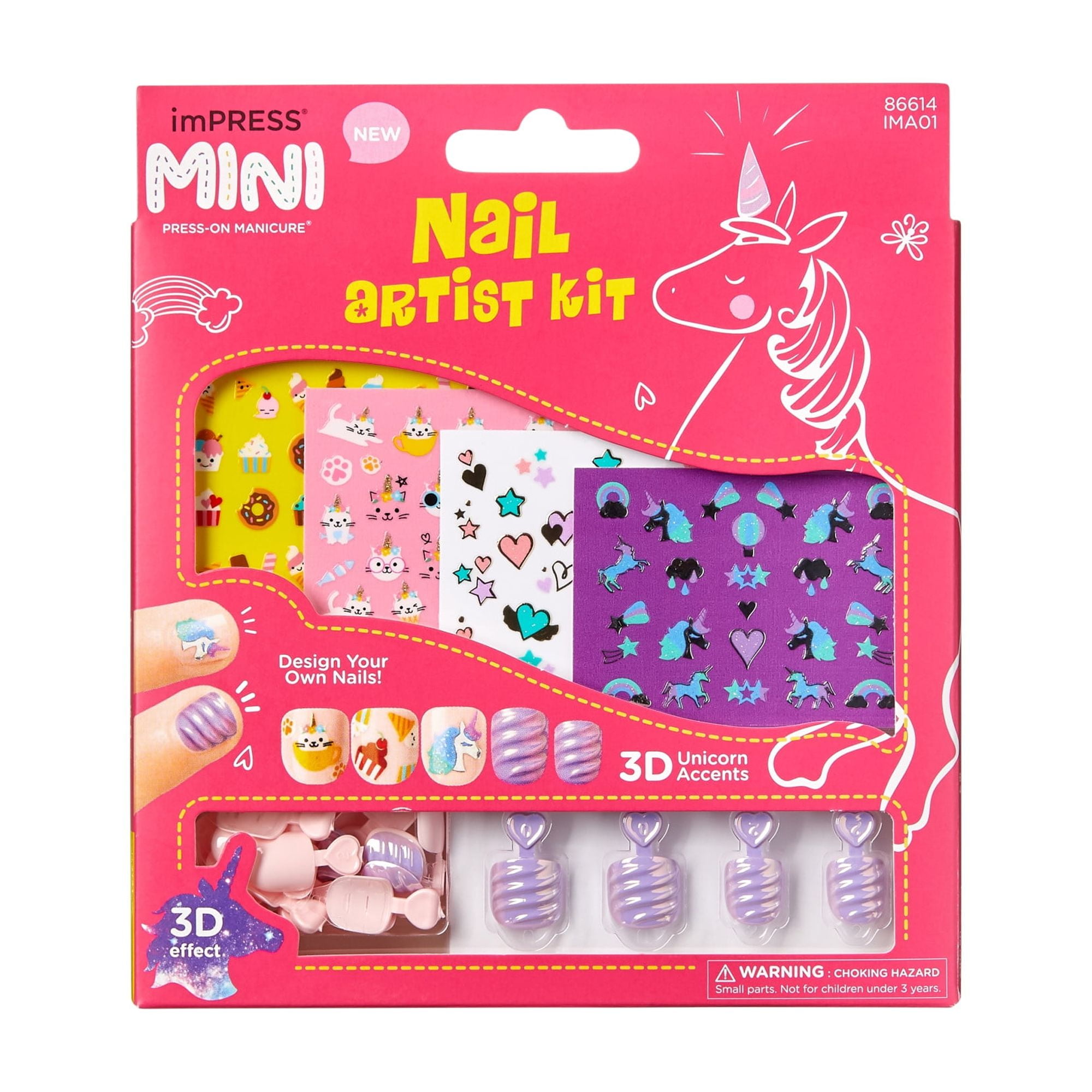 KISS imPRESS   Press on Nails, Nail Artist Kit, Pink, Kids Squoval, 26 Count