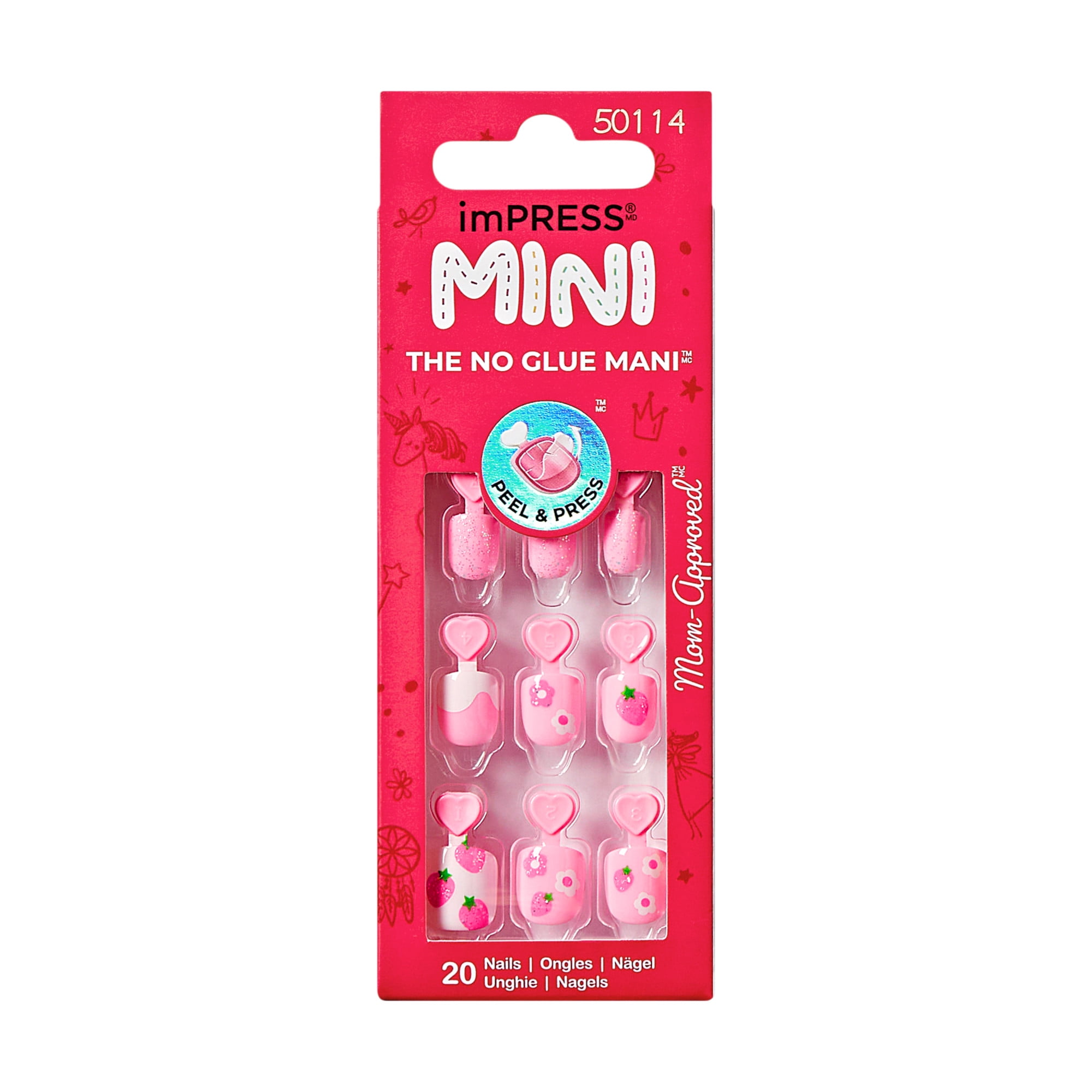 KISS imPRESS Kids Valentine's Day Press on Nails, Amazing, Pink, Kids Squoval, 20 Count
