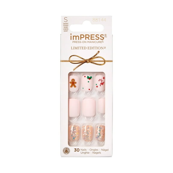 KISS imPRESS Limited Edition Holiday Short Square Press-On Nails, Pink, 30 Pieces