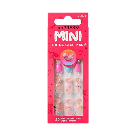 KISS imPRESS MINI Press On Nails for Kids, Hoppy Fun, Multicolor, Squoval, 20 Count