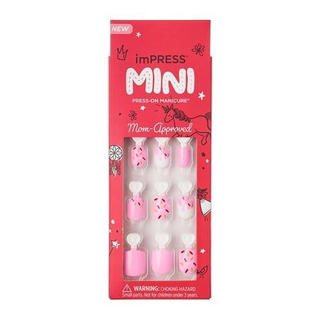 Impress Mini Press On Nails for Kids, No Glue Needed, 'Super Duper', Pink, Squoval, 20 Count