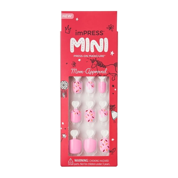 Impress Mini Press On Nails for Kids, No Glue Needed, 'Super Duper', Pink, Squoval, 20 Count