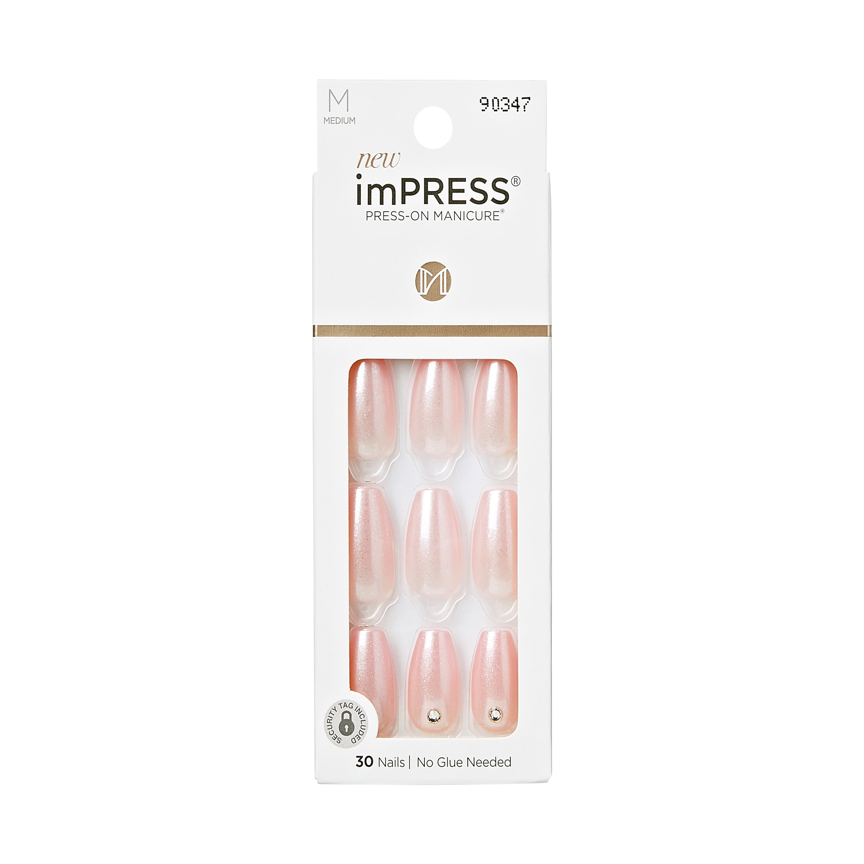 KISS imPRESS Medium Coffin Gel Press-On Nails, Glossy Light Pink, 30 ...