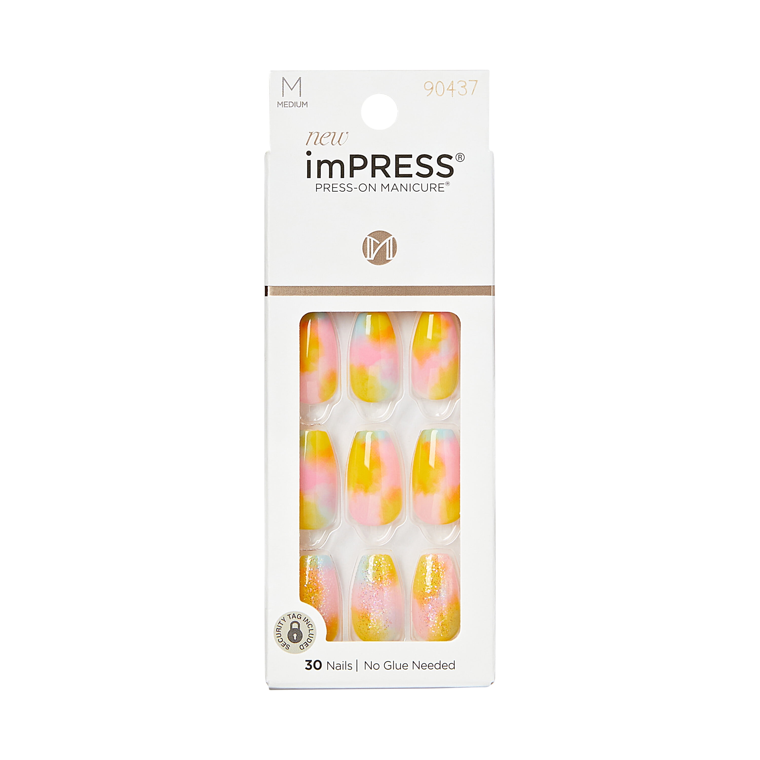 KISS imPRESS Medium Coffin Gel Press-On Nails, Glossy Pink, 30 Pieces 
