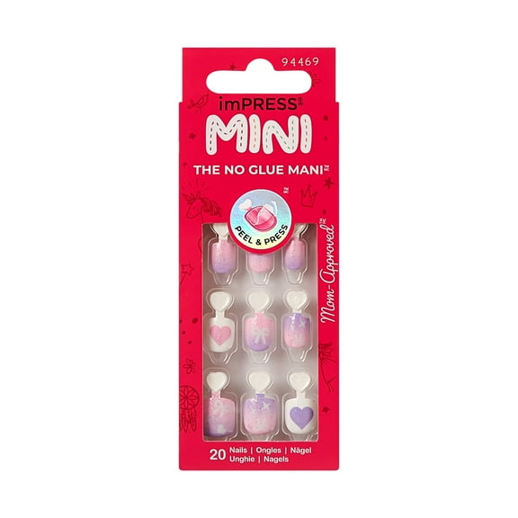 KISS imPRESS Mini Press on Nails, Beleafing, Pink, Kids Squoval, 20 Count