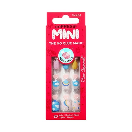 KISS imPRESS Mini Press on Nails, Blooming Hope, Blue, Kids Squoval, 20 Count