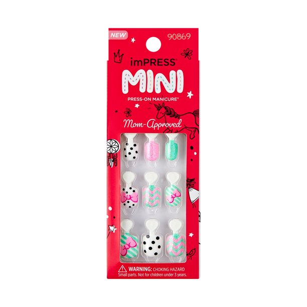 KISS imPRESS Mini Square PressOn Nails for Kids, Litte One, 20 Count