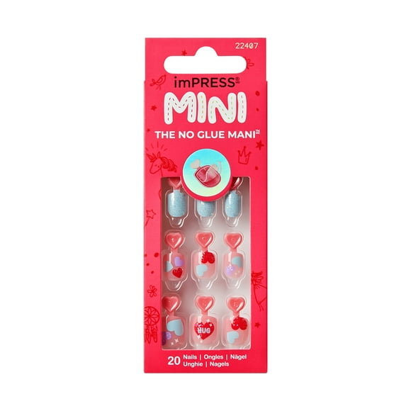 KISS imPRESS MINI Valentines Day Press On Nails, Awesome, Pink Squoval, 30 Count