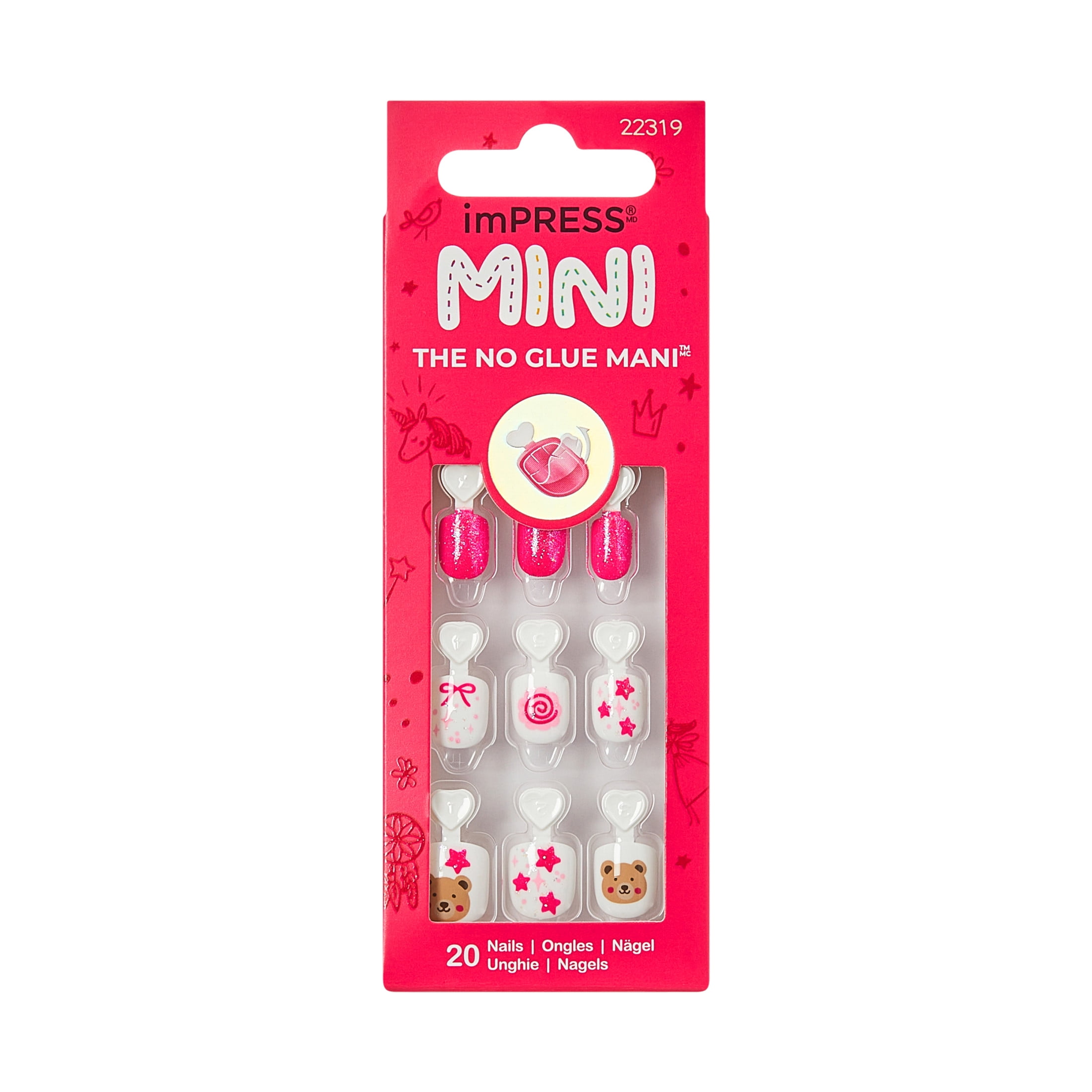 KISS imPRESS MINI Valentines Day Press On Nails, My Girl, Pink Squoval, 30 Count