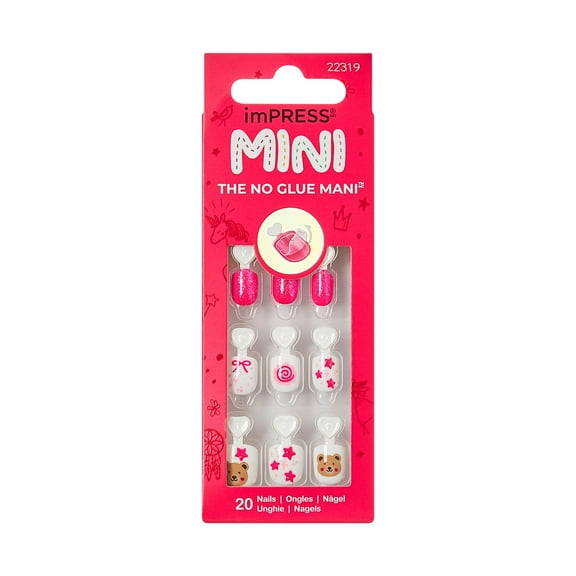 KISS imPRESS MINI Valentines Day Press On Nails, My Girl, Pink Squoval, 30 Count
