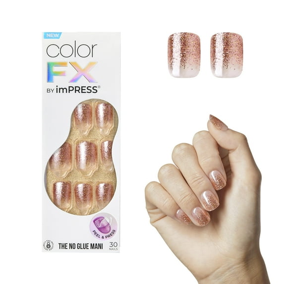 KISS imPRESS No Glue Mani Press-On Nails, Color FX, Dimension', Light Neutral, Short Size, Squoval Shape, Includes 30 Nails, Prep Pad, Instructions Sheet, 1 Manicure Stick, 1 Mini File C55