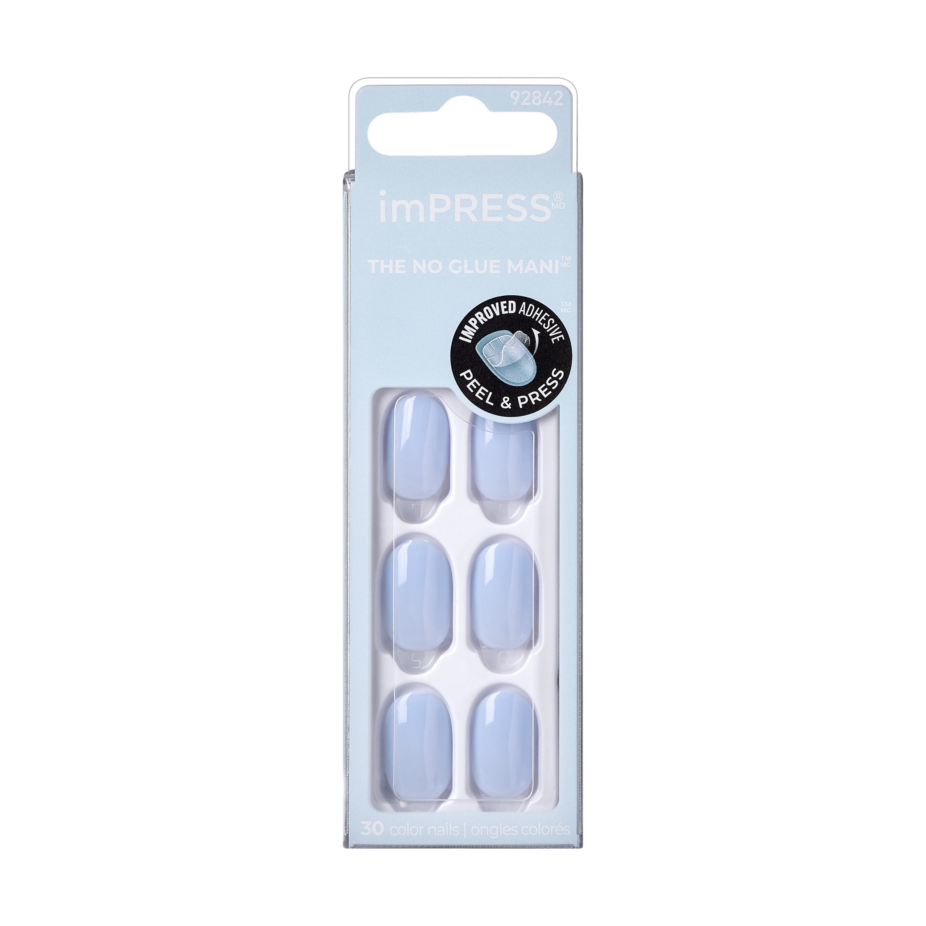 KISS imPRESS No Glue Needed Press On Nails, Color, Catch Rays, Gray, Short Oval, 30 Count