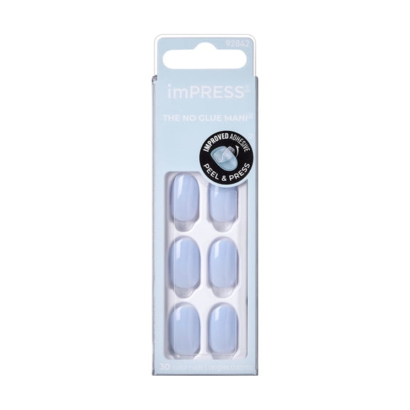 KISS imPRESS No Glue Needed Press On Nails, Color, Catch Rays, Gray, Short Oval, 30 Count