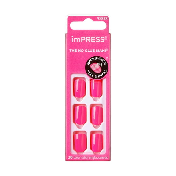 KISS imPRESS No Glue Needed Press On Nails, Color, New Me, Pink, Short Squoval, 30 Count