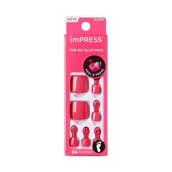 KISS imPRESS No Glue Needed Press On Nails, Color, Roundabout, Pink, Short Squoval, 24 Count