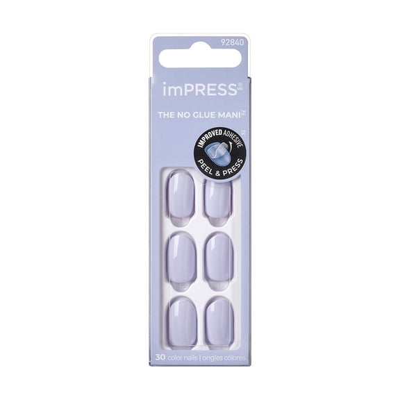 KISS imPRESS No Glue Needed Press On Nails, Color, Vitamin Sea, Blue, Short Oval, 30 Count