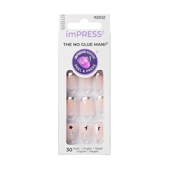 imPRESS Design Press On Nails , No Glue Needed, Silver, Short Length, Squoval Shape, 30 Ct.