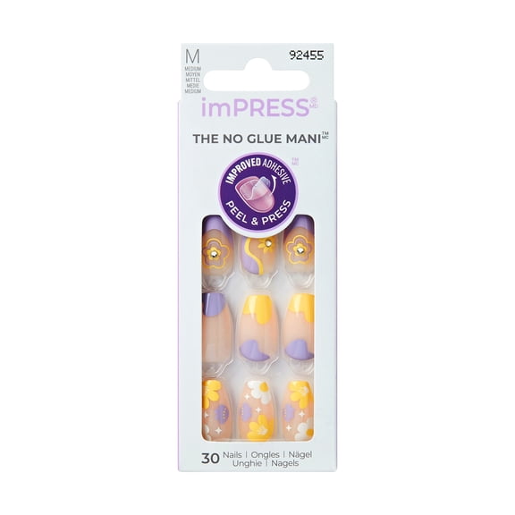 Impress Easter Press On Nails, No Glue Needed, Purple & Yellow, Medium Coffin, 30 Ct.