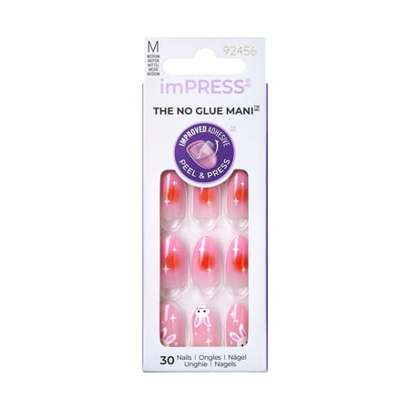 Impress Easter Press On Nails, No Glue Needed, Pink & White, Medium Almond, 30 Ct.