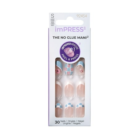 KISS imPRESS No Glue Needed Press On Nails, Design, Hoppy Easter, Blue, Short Oval, 30 Count