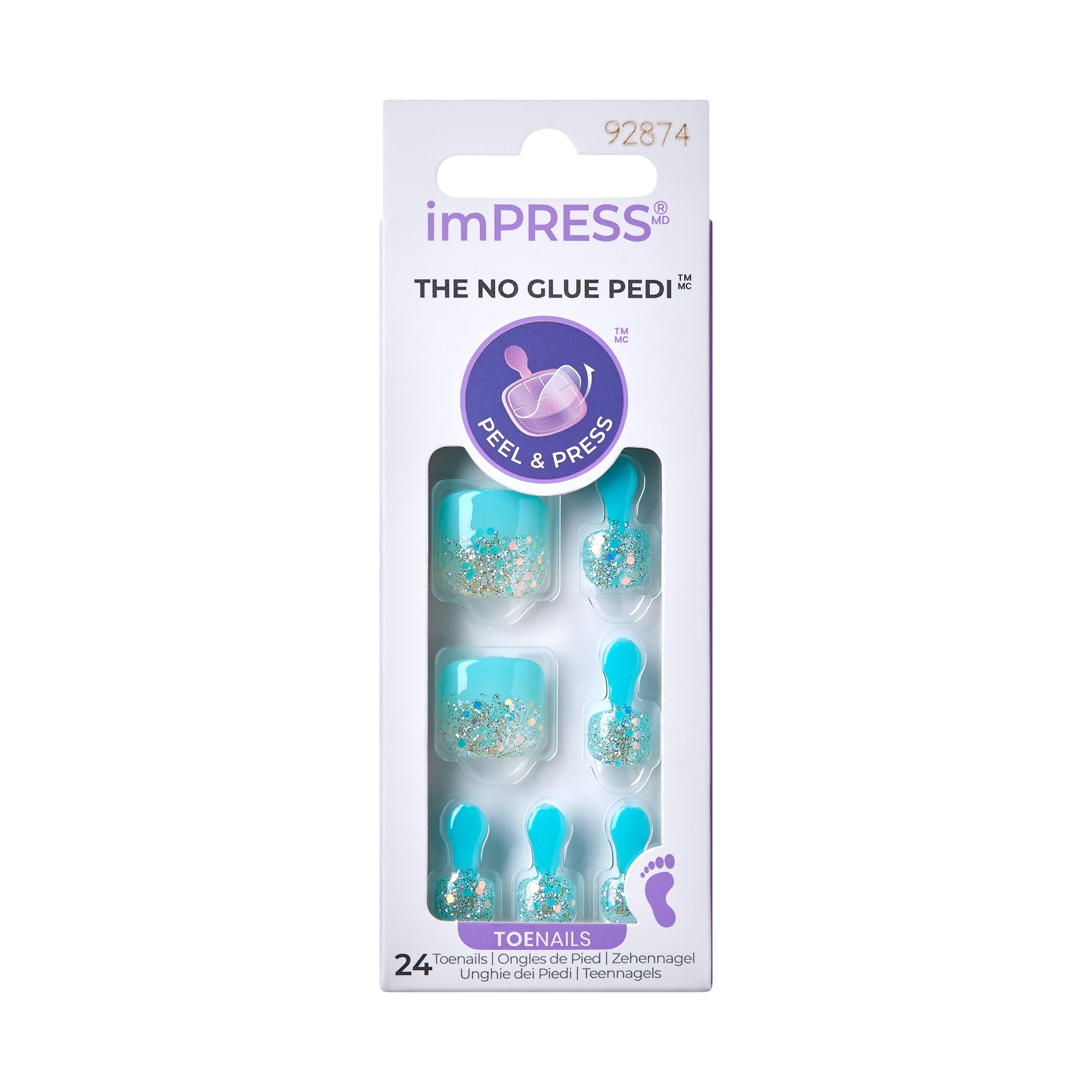 KISS imPRESS No Glue Needed Press On Nails, Design, Last Flowers, Blue, Short Squoval, 24 Count