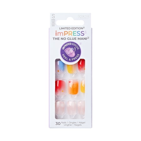 Impress Design Press On Nails Pride Manicure, No Glue Needed, Multicolor, Short, Squoval, 30 Ct.