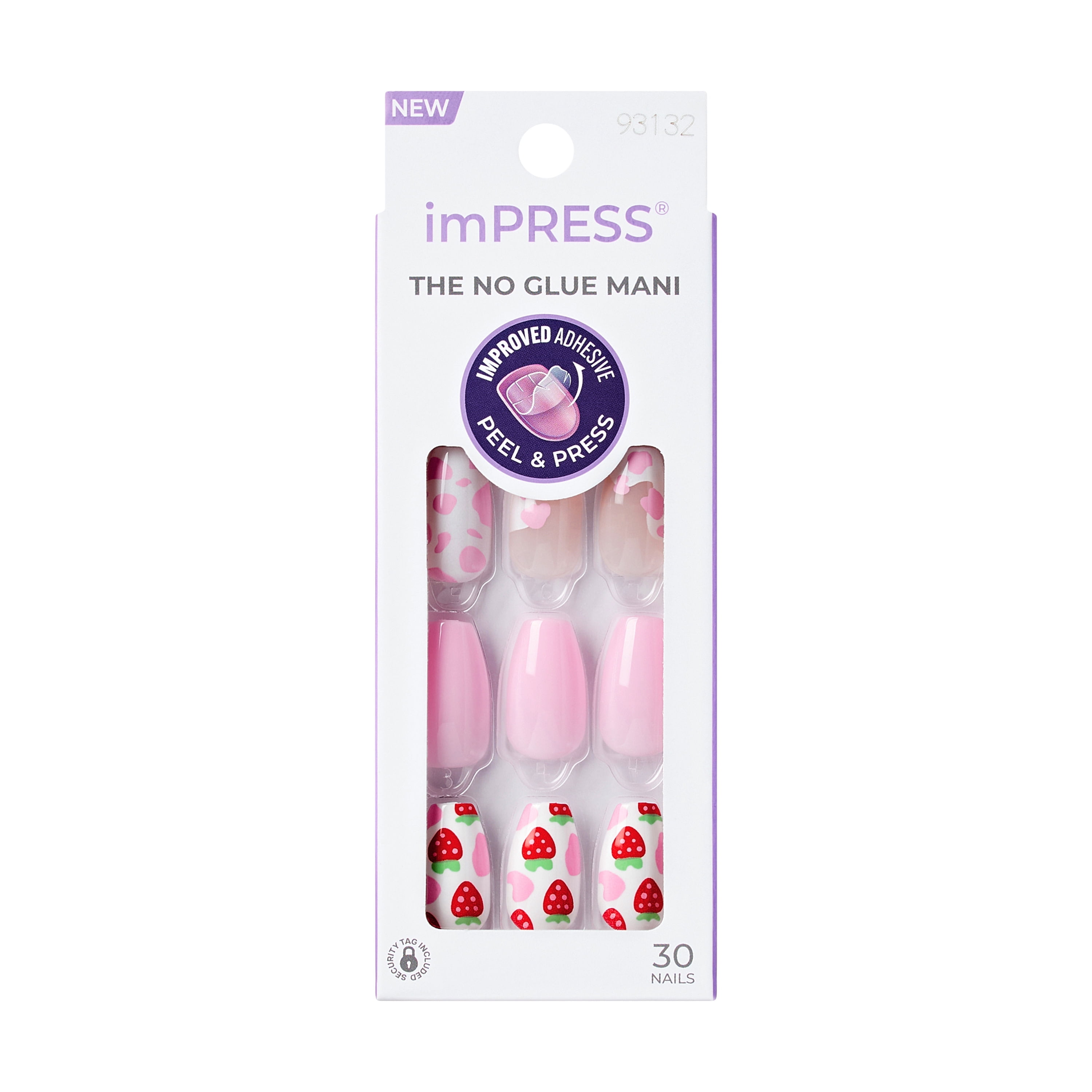 KISS imPRESS No Glue Needed Press On Nails, Design, Sweet Scoops, Pink, Medium Coffin, 30 Count