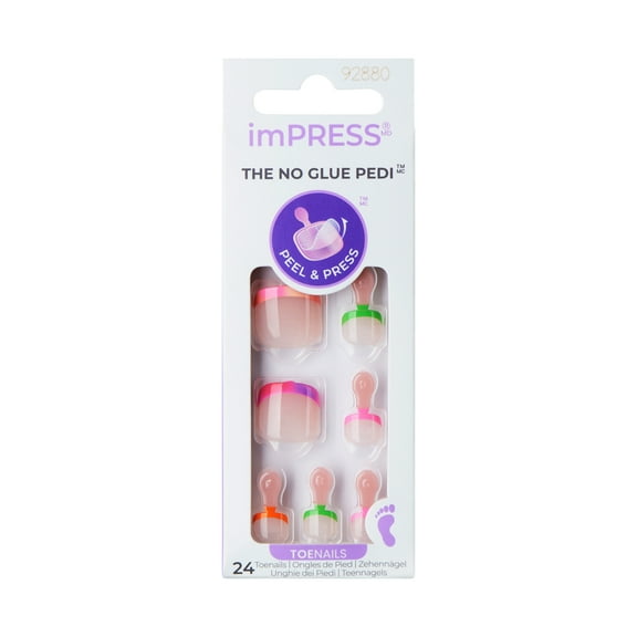 KISS imPRESS No Glue Needed Press On Nails, Design, Waves Whisper, Multicolor, Short Squoval, 24 Count