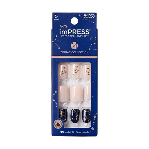 Kiss Impress Zodiac Press On Nails , ‘Leo’, Multicolor, Short Squoval, 30 Count