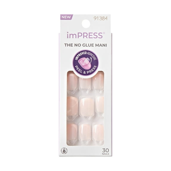 KISS imPRESS French Press on Nails, Heroic, White, Short Squoval, 30 Count