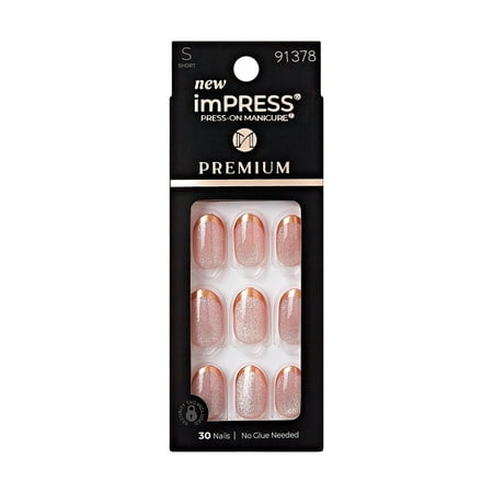 Impress Premium Press On Nails, No Glue Needed, Gold French Tip, Short Oval, 30 Ct.