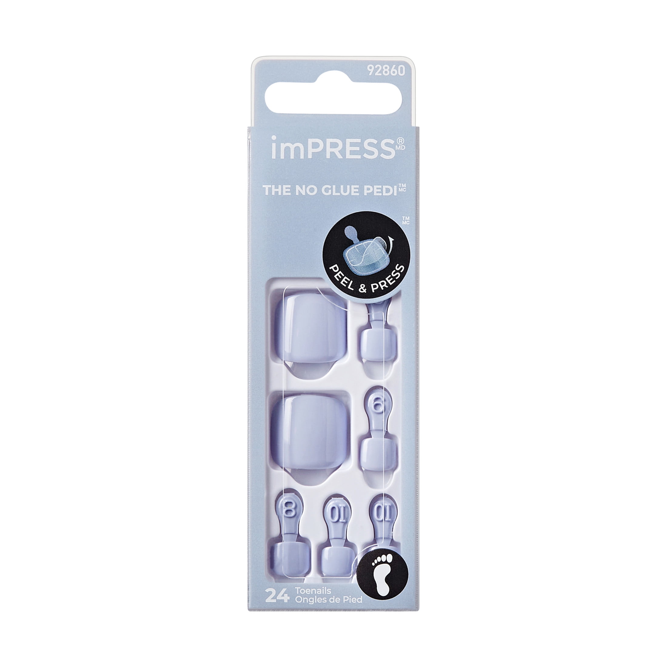 KISS imPRESS No Glue Needed Press On Nails, Toenails, Vitamin Sea, Blue, Short Squoval, 24 Count