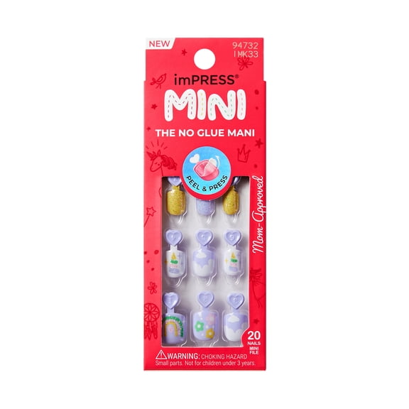 Impress Mini Press On Nails for Kids, ‘Fairest of All’, Purple, Squoval, 20 Count