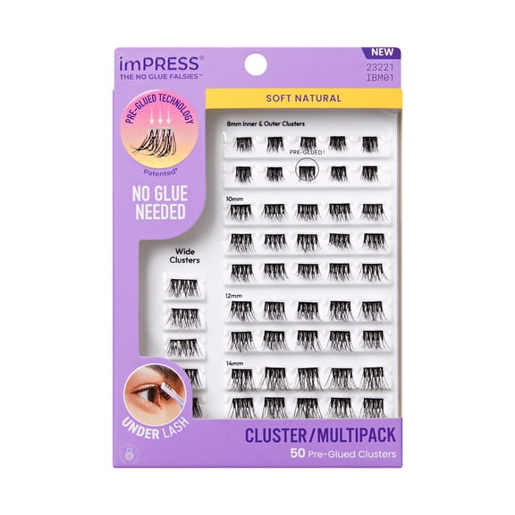 Kiss Impress Pre-Glued Lash Clusters Multipack, Soft Natural, 50 Self Adhesive Eyelashes