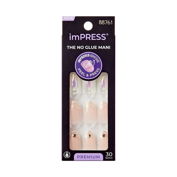 KISS imPRESS Premium Medium Almond Press-On Nails, Glossy Pink, 30 Pieces