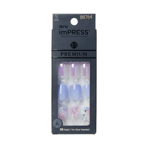 KISS imPRESS Premium Short Square Press-on Nails, Glossy Blue, 30 Pieces