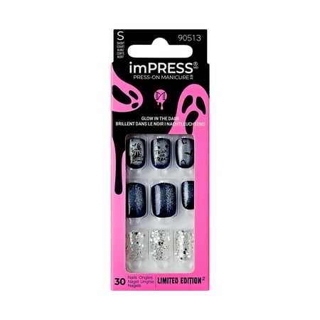 KISS imPRESS Press-On Manicure Halloween, Blue, Short Length, Square Shape, 'Eerie-sistible', 33 Ct.