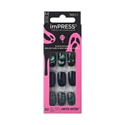 KISS imPRESS Press-On Manicure Halloween, Green, Medium Length, Square Shape, 'Deja Boo', 33 Ct.