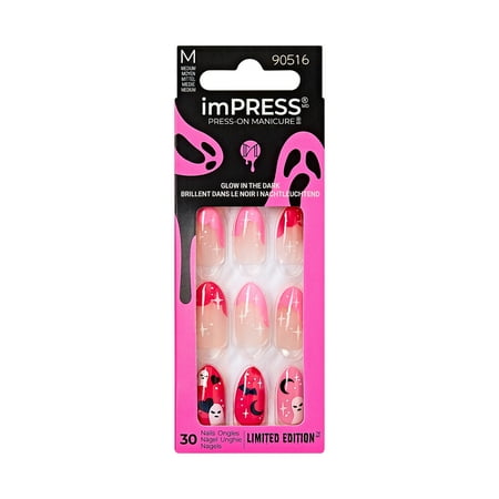 KISS imPRESS Press-On Manicure Halloween, Neutral, Medium Length, Almond Shape, ' Spooky Vibes', 33 Ct.