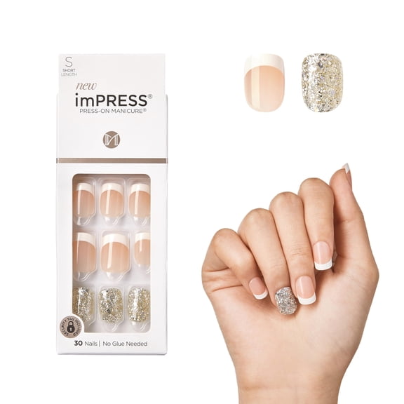 KISS imPRESS Press-On Manicure, Nail Kit, PureFit Technology, Short Press-On Nails, 'Time Slip', Includes Prep Pad, Mini Nail File, Cuticle Stick, and 30 Fake Nails ALT2
