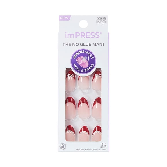 KISS imPRESS Press On Nails Almond, Buzz, White, Medium Length, 30 Count